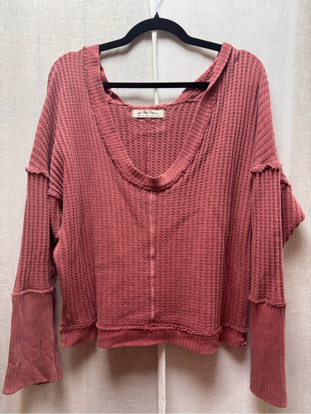 We The Free Rose Waffle-Knit V-Neck Top